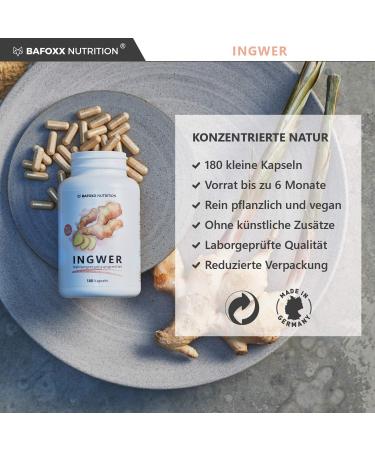 Buy BAFOXX Nutrition Ginger Capsules - 180 Vegan Capsules 300mg Ginger Powder - Natural Additive-Free - Premium German Quality for 6 Months Supply - Buy Online on GoSupps.com