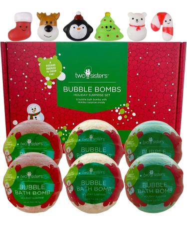 Christmas Bubble Bath Bombs for Kids - 6 Large Natural Fizzies with Surprise Toys | Moisturizing & Colorful Fun by Two Sisters - Buy Online on GoSupps.com