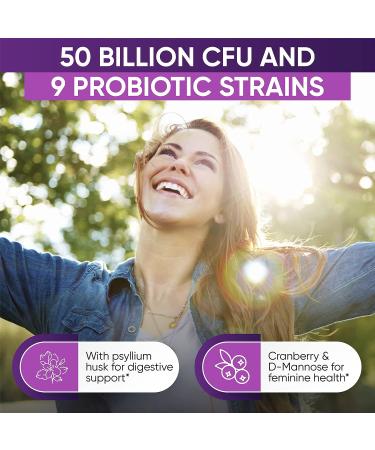 Women's Probiotic 50 Billion CFU - 9 Strains, Prebiotics, Cranberry & D-Mannose - Digestive, Vaginal & Immune Support - 30 Capsules - Buy Online on GoSupps.com