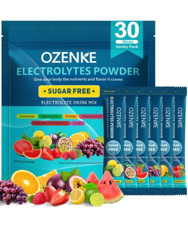 Electrolytes Powder Packets, 30 Sticks Hydration Packets Sugar Free, Electrolyte Drink Mix Travel Electrolyte Packets for Rapid Hydration, 6 Flavors Variety Pack 0.01 Ounce (Pack of 20)