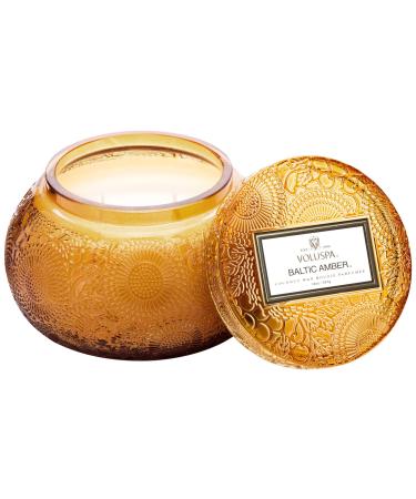 Voluspa Baltic Amber Candle | 14 Oz. | 50 Hour Burn Time | Embossed Glass Chawan Bowl | Coconut Wax and Natural Wicks for a Cleaner Burn | Vegan