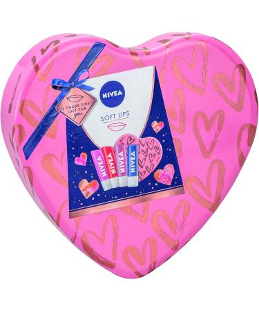 NIVEA Soft Lips Gift Set for Her Lip Balm Set Includes Original Care Soft Rose Strawberry Shine & Pearly Shine Lip Balms NIVEA Lip Balms in a Heart-Shaped Tin - Buy Online on GoSupps.com