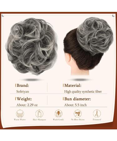Sofeiyan Claw Clip Messy Bun Hair Piece | Wavy Curly Chignon Ponytail Hairpiece in Gray & White Tips - Women's Synthetic Tousled Updo Extensions - Buy Online on GoSupps.com
