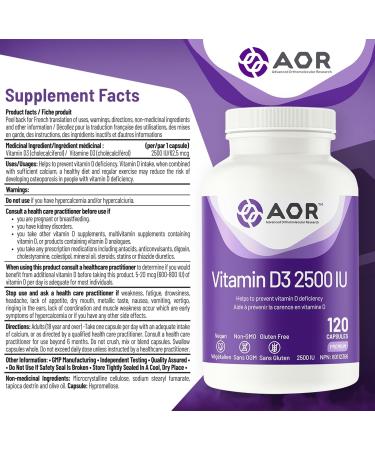 AOR Vitamin D3 2500 IU 120 Capsules Enhances Calcium and Phosphorus Absorption Helps Maintain Strong Bones and Teeth Vitamin D for Adults Derived from Natural Sources Reliable and Balanced 120 count (Pack of 1) - Buy Online on GoSupps.com