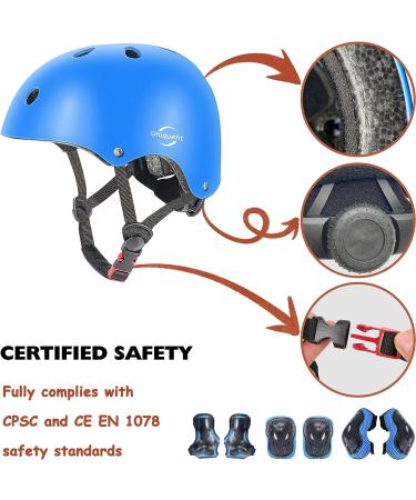 Kids Protective Gear Set - Helmet Knee Elbow Pads Wrist Guards for Outdoor Sports - Blue - Ages 8-13 - Buy Online on GoSupps.com