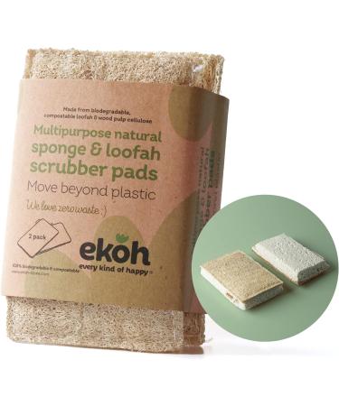 EKOH Natural Compostable Loofah Sponge - 2 Pack | Eco-Friendly Biodegradable Body & Kitchen Sponge - Buy Online on GoSupps.com