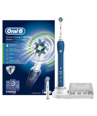 Oral-B SmartSeries 4000 electrical toothbrush with timer and two cross action on plug-in brushes white/blue daily cleaning/gum protection/sensitive blue
