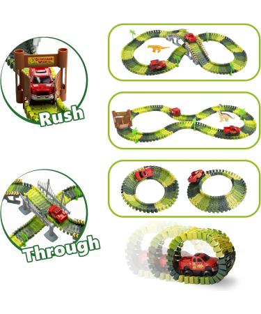 Dinosaur Race Car Tracks Set - 288 Pcs | Flexible Train Tracks for A Dino World Road | 2 Electric Race Cars | Best Gift for Toddlers Boys and Girls - Buy Online on GoSupps.com