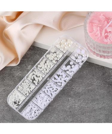 Half-Ground Pearl Nail Art Set | White & Beige Flat Back Pearl Accessories for DIY Projects & Nail Decorations - Buy Online on GoSupps.com