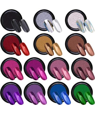 Dazzle with Duufin 14 Jars Chrome Nail Powder Set 14 Metallic Colors for Mirror Effect Manicure | Includes 14 Pcs Eyeshadow Sticks | 1g/Jar - Buy Online on GoSupps.com