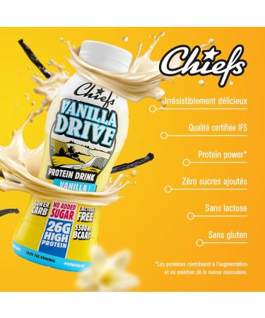 Chiefs Milk Protein Drink avec 26 g de prot ines et BCAA Shake riche en prot ines et faible en glucides sans lactose et sans sucres ajout s 8 x 330 ml (Vanilla Drive) - Buy Online on GoSupps.com
