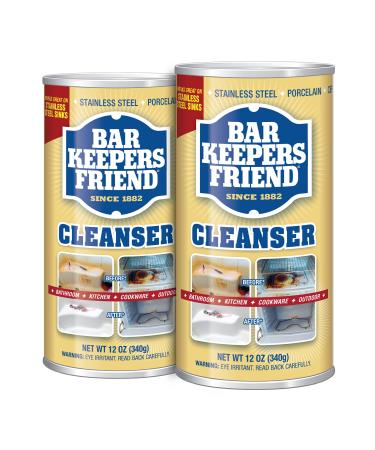 Bar Keepers Friend Powder Cleanser 12 Oz - Multipurpose Cleaner & Stain Remover - Bathroom, Kitchen & Outdoor Use - for Stainless Steel, Aluminum, Brass, Ceramic, Porcelain, Bronze and More (2 Pack)