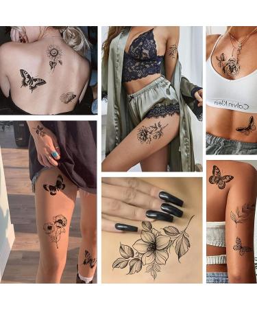 6 Sheets Tazimi Black Flower Butterfly Temporary Tattoos for Women - Waterproof, Long Lasting, Realistic Fake Tattoos for Arm, Legs, Chest - Body Art Sketch Stickers - Buy Online on GoSupps.com