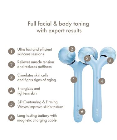 Geske SmartAppGuided Sonic Facial & Body Roller | 4-in-1 Dermaroller Device for Face & Body | Professional Aquamarine Facial Scooter - Buy Online on GoSupps.com