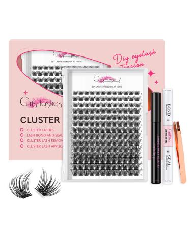 DIY Lash Extension Kit Crislashes Cluster Lashes Kit with 168 PCS Cluster Lashes 8-16mm Mixed Super Strong Lash Bond and Seal Cluster Lash Applicator Reusable Lashes Cluster Kit Home Use (KIT 03) 1 Count (Pack of 4)...
