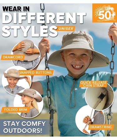 GearTOP UPF 50+ Kids Sun Hat - Khaki Bucket Hat for Camping, Fishing, Safari - Sun Protection for Children - Size 6 5/8-7 - Buy Online on GoSupps.com
