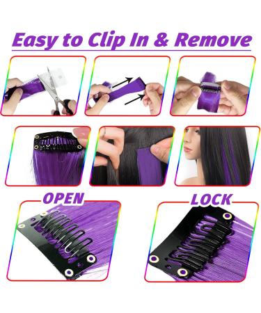 16Pcs Colored Clip in Hair Extensions 22 Inch - New Purple Highlights for Girls & Women - Heat-Resistant Synthetic Hairpieces for Party Hair Decor - Buy Online on GoSupps.com