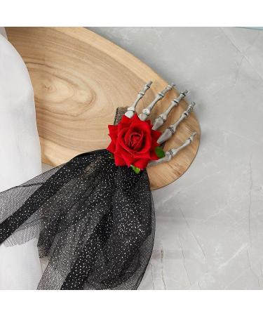 Neamou Halloween Skull Hand Hairpins - Punk Headdress With Rose Flower Halloween Skull Hand Headpiece Hairpins Halloween Skeleton Headpiece Straps - Buy Online on GoSupps.com