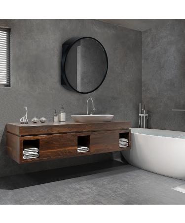 SDK Round Bathroom Mirror Cabinet - Black 50CM: Wall Storage & Medicine Cabinet with Slow-Close Wooden Frame - 3 Level Organization - Buy Online on GoSupps.com