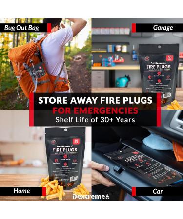 Dextreme Fire Plugs 50 Pcs - Weatherproof Fire Starter for Campfires, Emergencies, Survival - Made in North America - Can Light 50+ Fires, 5+ Minute Burn Time - All Natural - Buy Online on GoSupps.com