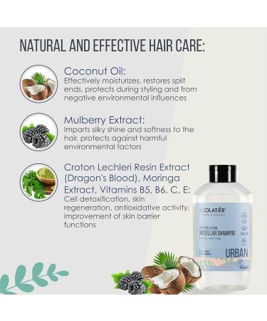 Micellar Anti Pollution Shampoo - Vegan 97.5% Natural Coconut Oil & Mulberry Detox & Moisturizing for All Hair Types - 20.3 Fl Oz - Buy Online on GoSupps.com