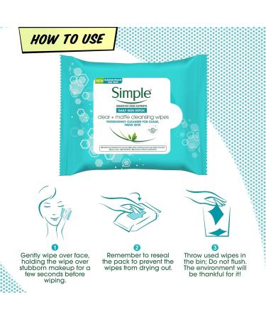 Simple Daily Clear & Matte Cleansing Wipes (25 wipes) - Buy Online on GoSupps.com
