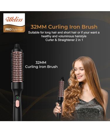32MM Thermal Hair Brush for Curling & Straightening | Dual Voltage Hot Comb Curling Wand | Hair Styling Iron Brush for Root Volume & Loose Curls | Ideal Gift for Women | Black Gold - Buy Online on GoSupps.com