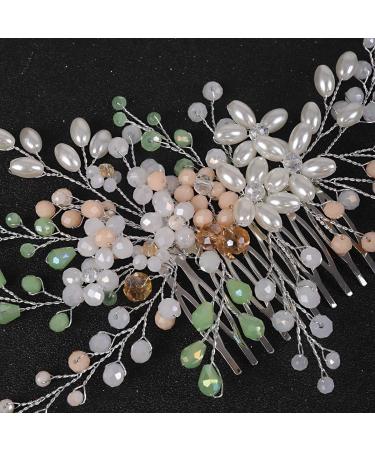 Kercisbeauty Wedding Bridal Bridesmaids Mint Green Beads Comb Bridal Silver Hair Comb Headpiece Long Curly Bun Hair Accessories Rustic Wedding - Buy Online on GoSupps.com