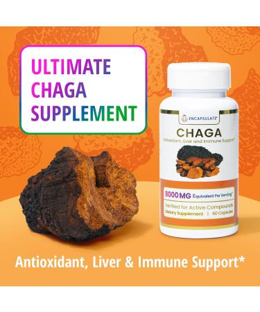 ENCAPSULATE Chaga Capsules 8:1 Extract Premium Organic Fruiting Body 8:1 Mushroom Extract Adaptogen Mushroom Supplement for Antioxidant Digestive & Immune Support Lab Tested 60 Vegan Capsules - Buy Online on GoSupps.com