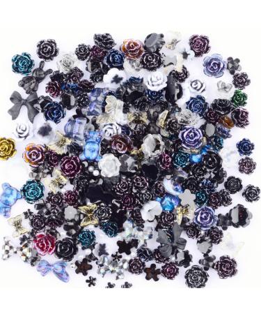 100pcs Resin 3D Nail Art Charms - Camellia Daisy Rose Flower Butterfly Bow Moon Heart Bear for Manicure DIY Crafts Jewelry Accessories (Black) - Buy Online on GoSupps.com
