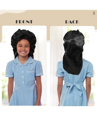 Kids Long Hair Bonnet for Sleeping - Double Layer Elastic Satin Girls Bonnet (Black) - Buy Online on GoSupps.com