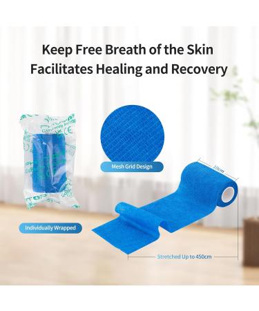 PHYTOP 10cm x 4.5m Cohesive Bandage Vet Wrap - Elastic Self Adhesive Tape for Wrist & Ankle Protection (Blue) - Buy Online on GoSupps.com