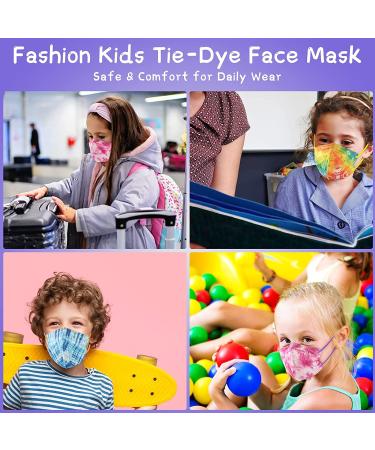 Kids Disposable Tie Dye Face Masks - 30 Pack, 4-Layer, Breathable with Elastic Earloop - Multicolor Protective Masks for Boys & Girls in School & Outdoors - Buy Online on GoSupps.com