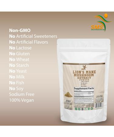 SMSHEALTHPRODUCTS.com Lion's Mane Mushroom 50% Polysaccharides Cognition Lions Mane Mushroom Powder Extract 100G | Brain Supplement Brain Vitamins Focus Supplement - Buy Online on GoSupps.com