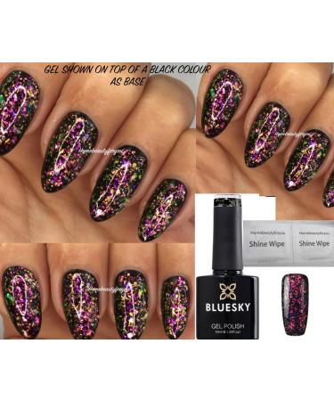 Bluesky NAIL GEL POLISH Galaxy 02 Chameleon Flakes UV LED Soak Off 10ml Please Note Clear Gel with Chameleon Flakes Black Gel Used as the first coat for the Effect in the Picture