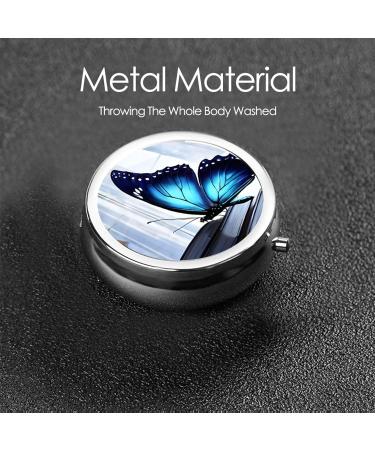 Blue Butterfly Round Pill Box | 3 Compartment Portable Travel Organizer for Pills & Vitamins - Buy Online on GoSupps.com