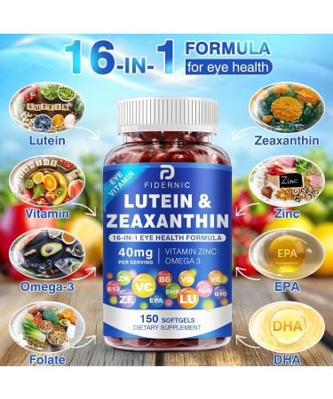 Lutein and Zeaxanthin Supplement-Eye Vitamins, 40mg Lutein & 8mg Zeaxanthin with Vitamins C, E, Zinc, Omega-3 & CoQ10 for Blue Light Protection, Eye Health Support - 150 Softgels 150 Count (Pack of 1) - Buy Online on GoSupps.com