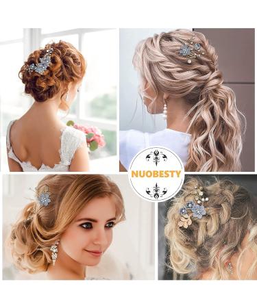 NUOBESTY 4pcs Blue Wedding Bridal Hair Comb Set - Handmade Rhinestone Headpieces & Accessories - Buy Online on GoSupps.com