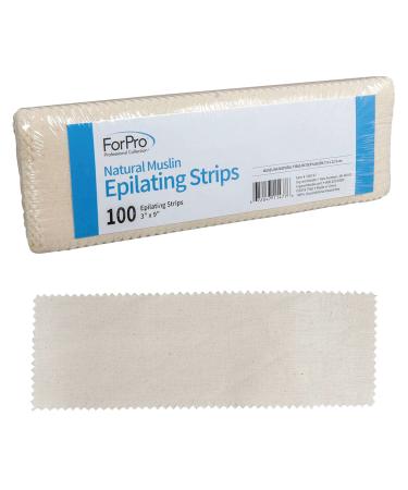 ForPro Natural Muslin Epilating Strips, Tear-Resistant, Pre-Cut Strips for Hair Removal, 3 W x 9 L, 100-Count