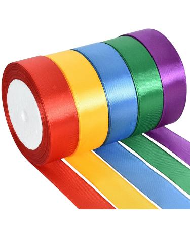 TONIFUL 1 Inch x 125 Yards 5 Colors Satin Ribbon Rolls  Mixed Bright Dark Gorgeous Color Set Fabric Ribbon for Gift Wrapping Embellish Wedding Birthday Party Decoration Bow Making Floral Craft Sewing dark color