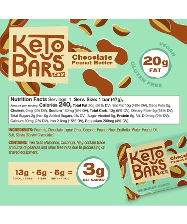 Original Keto Bars | High Fat Low Carb | Gluten Free Vegan Chocolate Peanut Butter 10 Pack - Buy Online on GoSupps.com