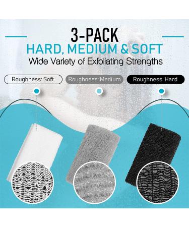 Exfoliating Washcloth Variety Pack - Soft, Medium & Hard - 3pc Set for Body Scrubbing and Shower - Perfect for Beauty Skin Care - Nylon Scrub Cloth Towels for Women & Men - Buy Online on GoSupps.com
