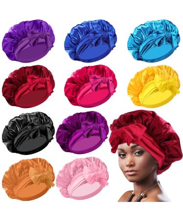 Yahenda 10 Pcs Large Satin Bonnet Soft Silky Bonnet Hair Wrap for Sleeping Adjustable Hair Scarf for Women Men Silky Bonnet for Curly Hair Stretchy for Long  Natural  Braid at Night  10 Colors