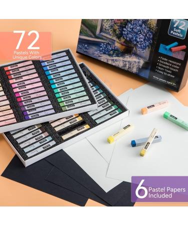 Ohuhu 72 Long Chalk Pastels Set - Soft Pastels for Artists - Includes 4 Fluorescent Colors and 6 Pastel Papers - Art Supplies for Drawing, Blending, Shading - Ideal for Adults, Kids, Beginners - Buy Online on GoSupps.com