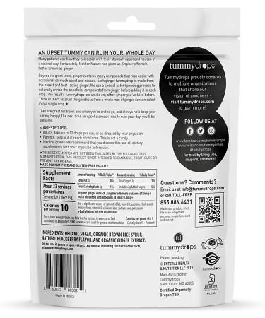 Organic Sweet BlackBerry Ginger Tummydrops - 33 Individually Wrapped - USDA Organic, GFCO Gluten-Free, Non-GMO, KOF-K Kosher - Buy Online on GoSupps.com