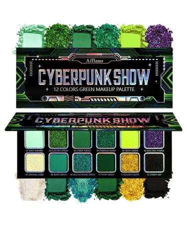 DE'LANCI DE'LANCI Green Eyeshadow Palette Blue Green Makeup Palette with Multichrome Glitter and Matte Finishes 12 Vibrant Colors Holographic Yellow Violet Highly Pigmented