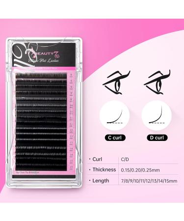 Beauty7 Flat Lash Extensions - C Curl 0.20 Mix Length 8-15mm | Individual Volume Lashes - 16 Rows Split Tips - Buy Online on GoSupps.com