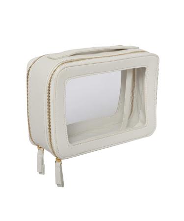 Zoox clear luxurious cosmetic bag and jet set bag with a transparent viewing window travel-to-friendly ivory colors jumbo-2-layer jumbo 2-layer for travel