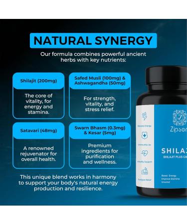 ZIPSON Shilajit for Men & Women | 90 Capsules | Himalayan Formula for Extra Power Stamina & Immune Support | with Natural Fulvic Acid | Non-GMO | 500mg Per Serving - Buy Online on GoSupps.com