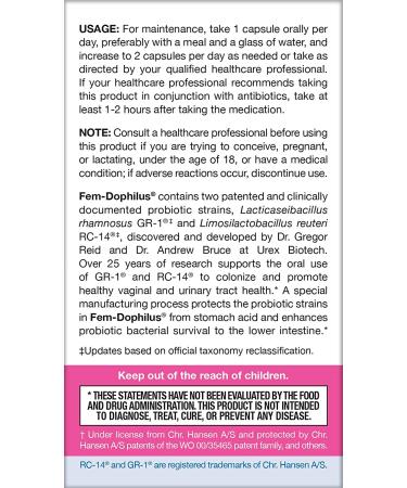 Jarrow Formulas Fem-Dophilus 60 Veggie Capsules - Womens Probiotic for Urinary Tract Health - 1 Billion CFU - 60 Servings - Buy Online on GoSupps.com